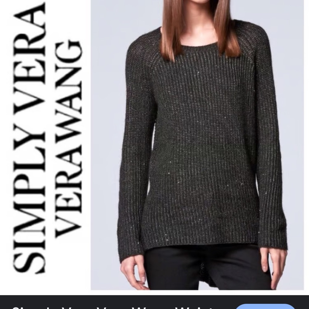 Simply Vera Vera Wang Gray Pewter Sparkle hi low Sweater oversized SZ XL